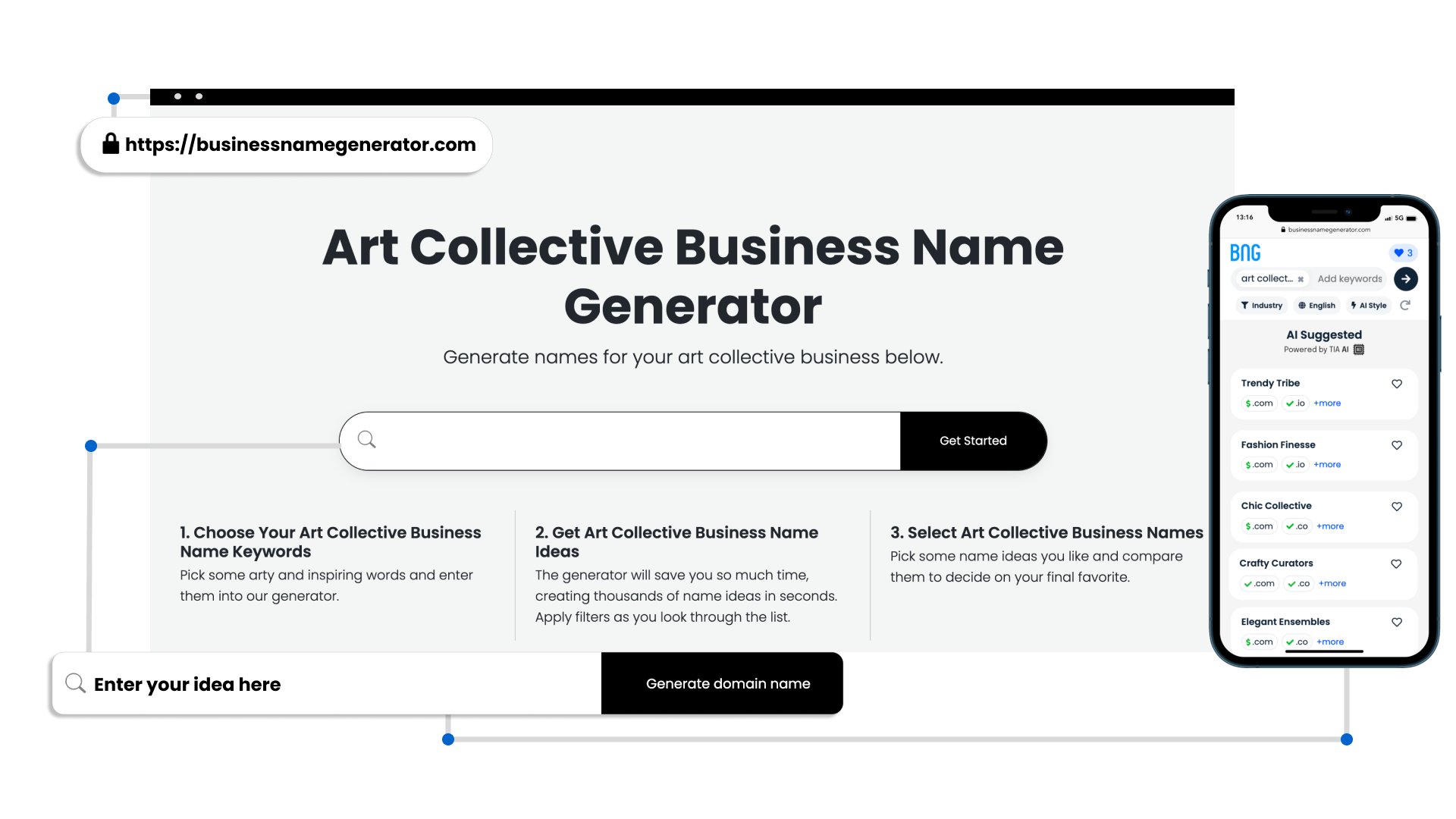 Art Collective Business Name Generator Functionality